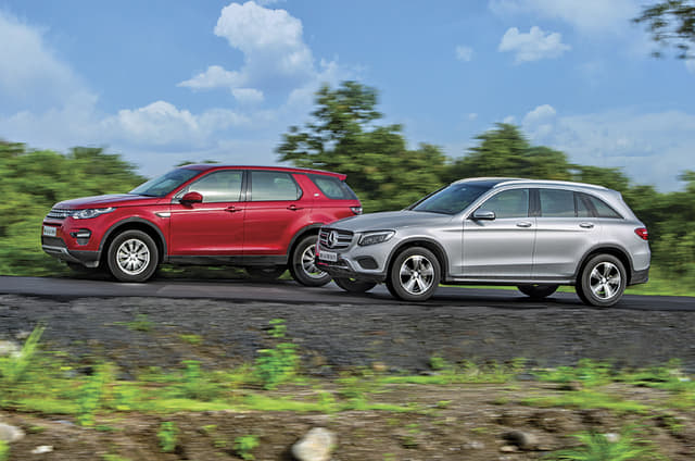 Mercedes GLC300 vs Land Rover Discovery Sport petrol comparison