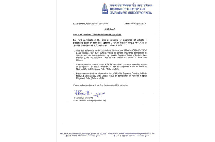 IRDAI circular PUCC