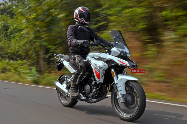 Front three-quarter riding shot of Benelli TRK 251