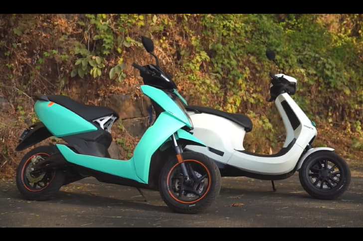 The Ather 450X and Ola S1 Pro e-scooters parked alongside each other.