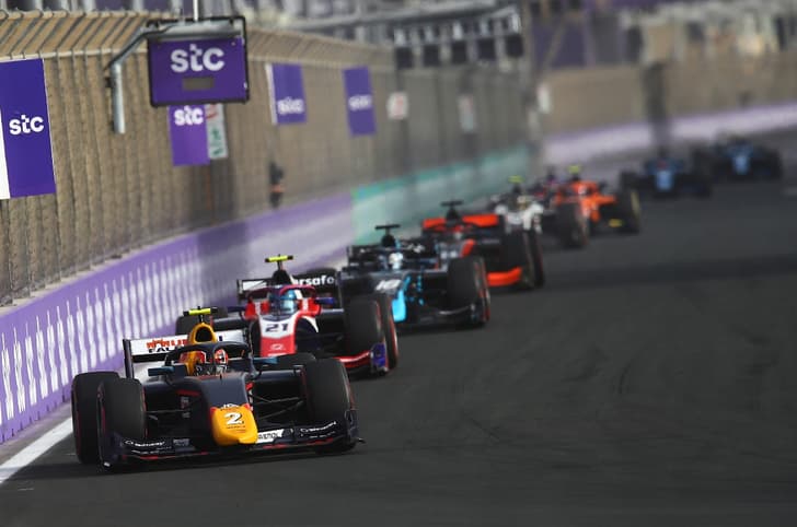 Prema's Jehan Daruvala finished third in the 2022 F2 Saudi Arabia feature race
