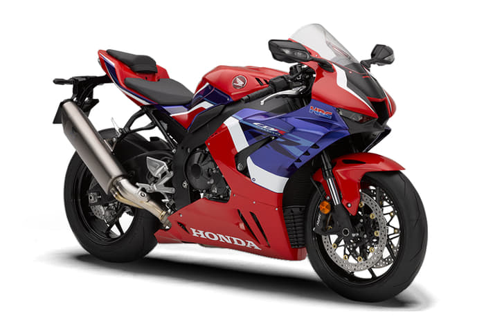The Honda CBR1000RR-R seen in its Grand Prix red colour scheme.
