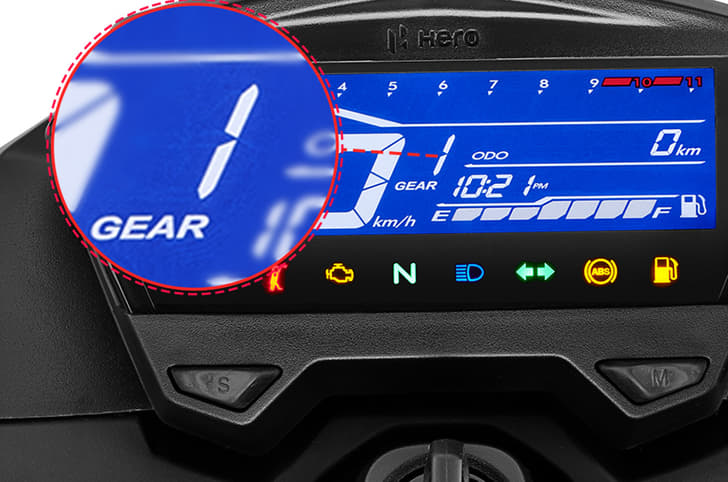 Hero Xtreme 160R gear indicator.