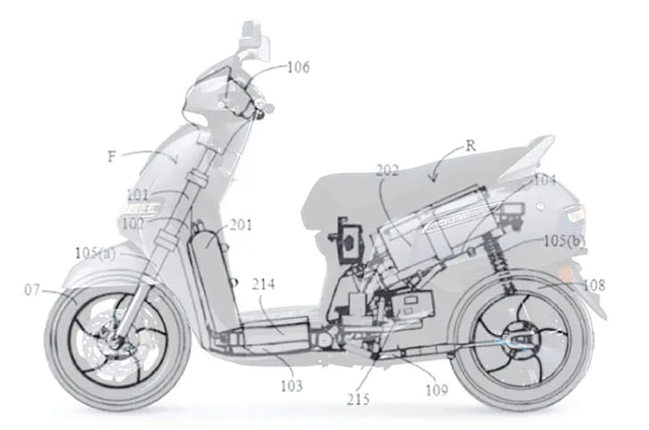 TVS hydrogen cell scooter patent side shot.