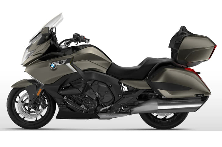 BMW K 1600 Grand America side view static shot.