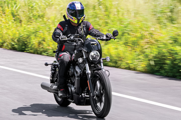 HD nightster rolling front three-quarters shot.