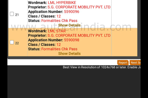 LML Star, Hyperbike names trademarked