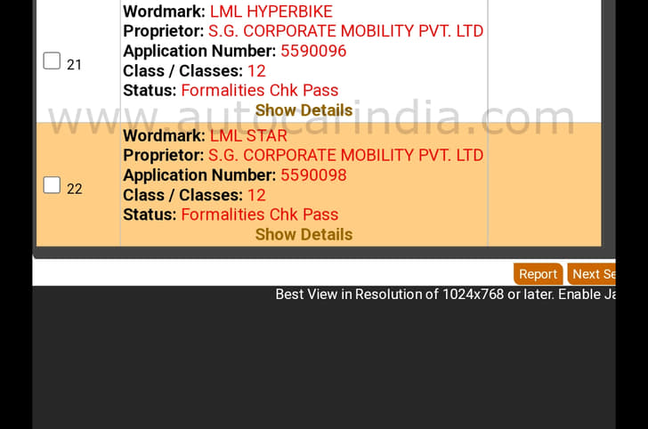 LML Star and Hyperbike patents.