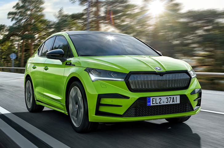 2022 Skoda Enyaq RS iV front tracking.