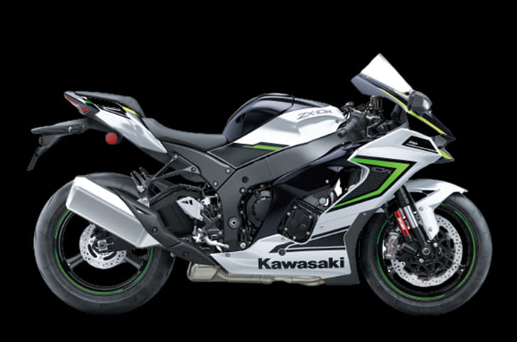 Kawasaki ZX-10R studio shot side view white.