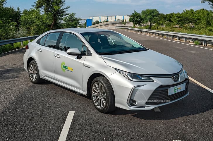 Toyota Corolla flex fuel hybrid front quarter.