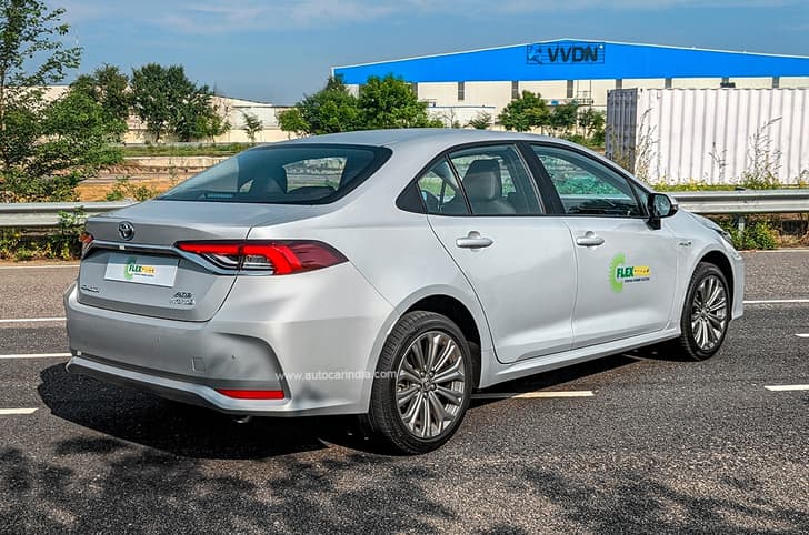 Toyota Corolla flex fuel hybrid rear quarter.