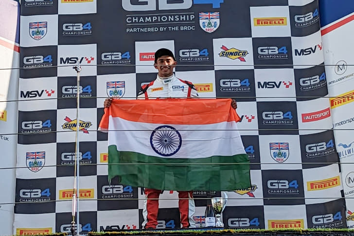 Ruhaan Alva on GB4 Championship podium at Silverstone