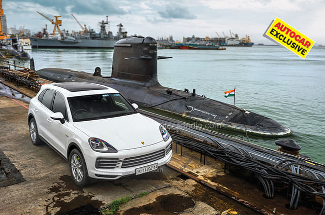 SUV vs Sub: Porsche Cayenne e-hybrid and Kalvari-class submarine