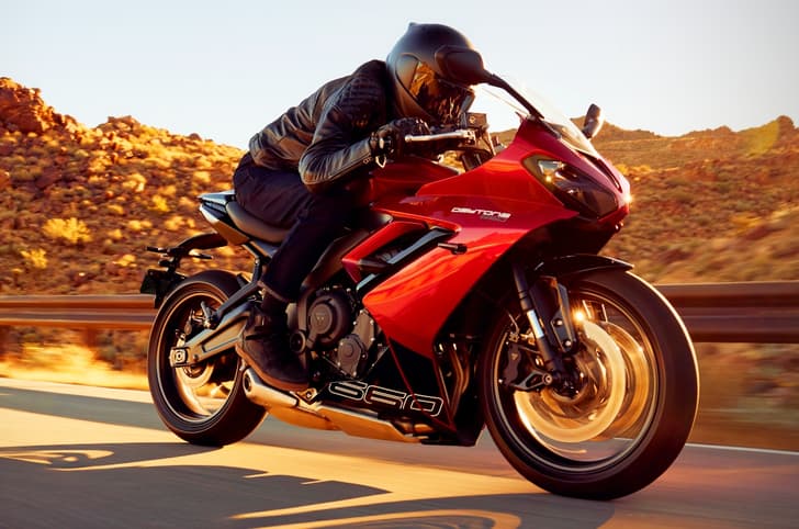 Triumph Daytona riding shot. Triumph Daytona price, Daytona 660 power, design, India launch.