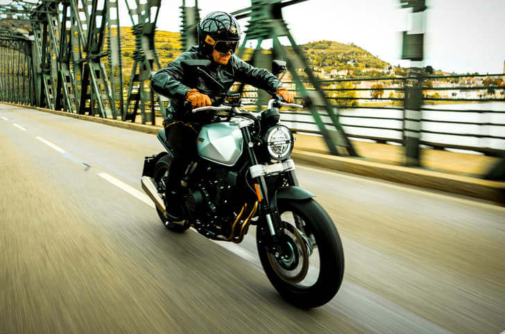 Brixton 500cc bike riding shot. Triumph Bonneville, Brixtom Cromwell, India launch details.