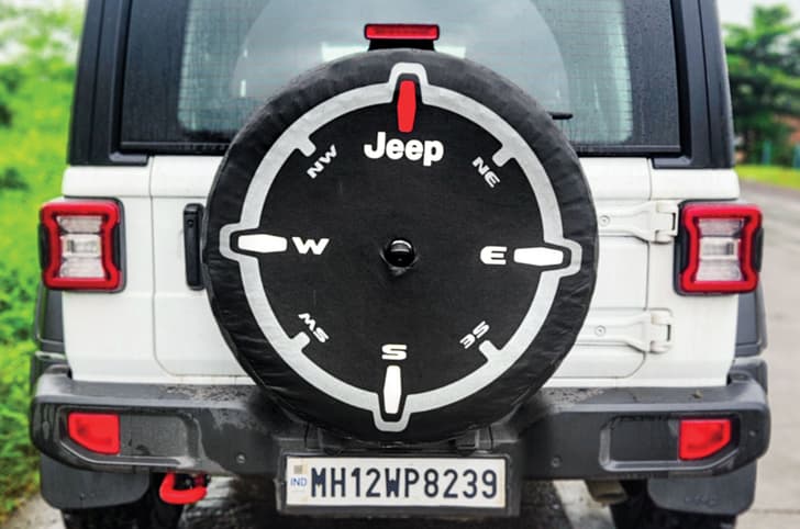 Rear camera peeks out of spare wheel compass cover.