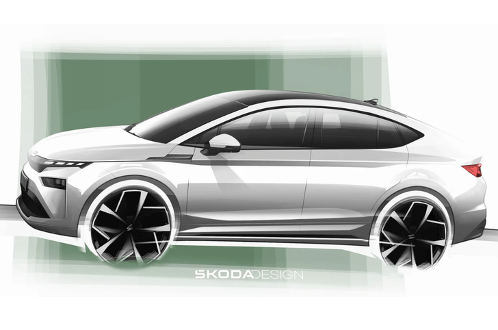 Skoda Enyaq Coupe facelift side teaser sketch 