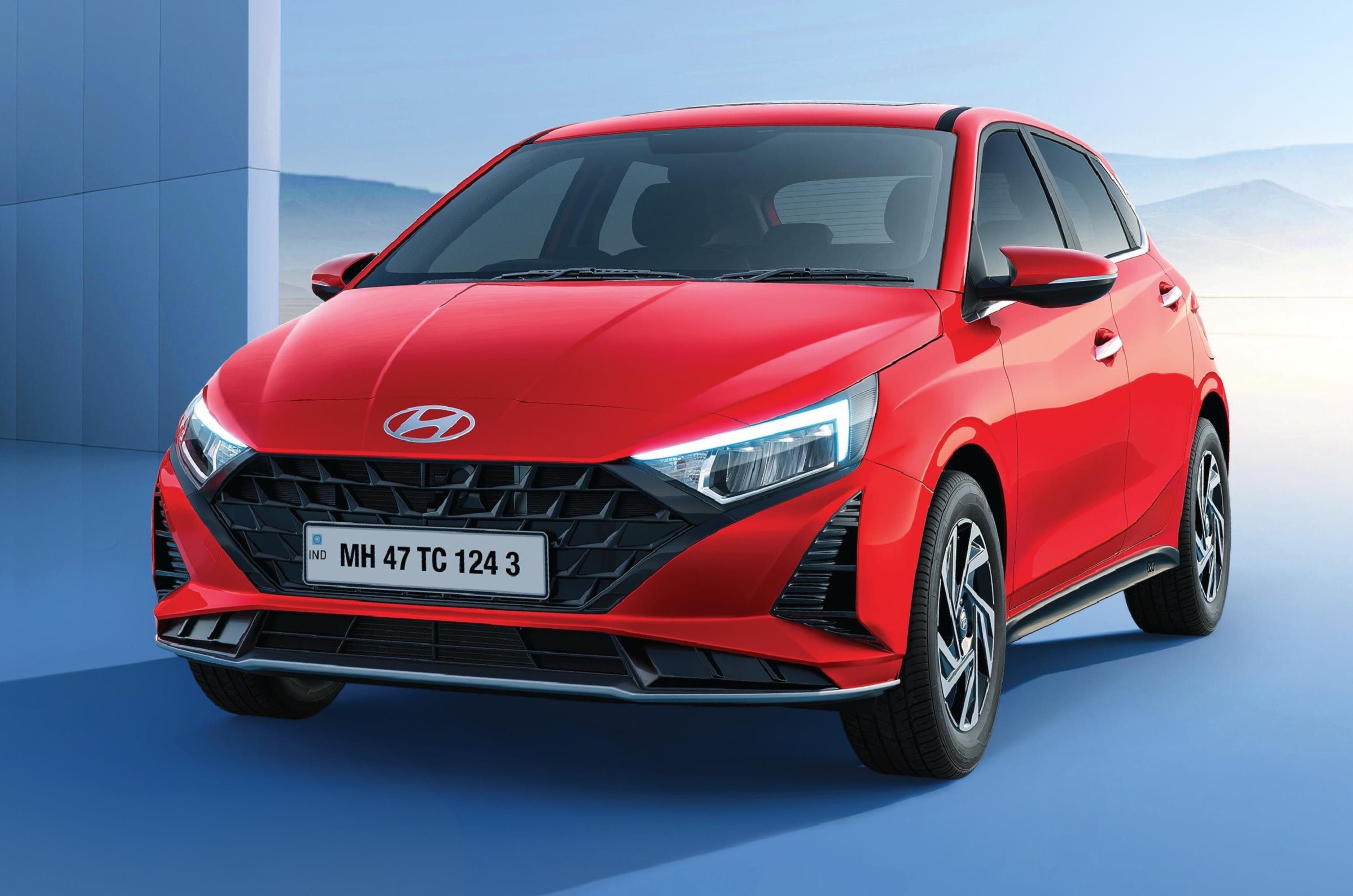 Red Hyundai i20 hatchback – illustrative overseas-specification model photograph