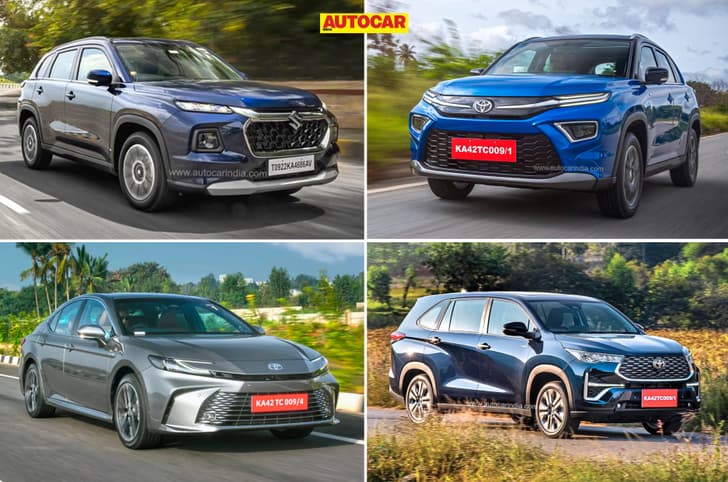 Affordable hybrid cars in India grand vitara camry innova hycross hyryder exterior shots