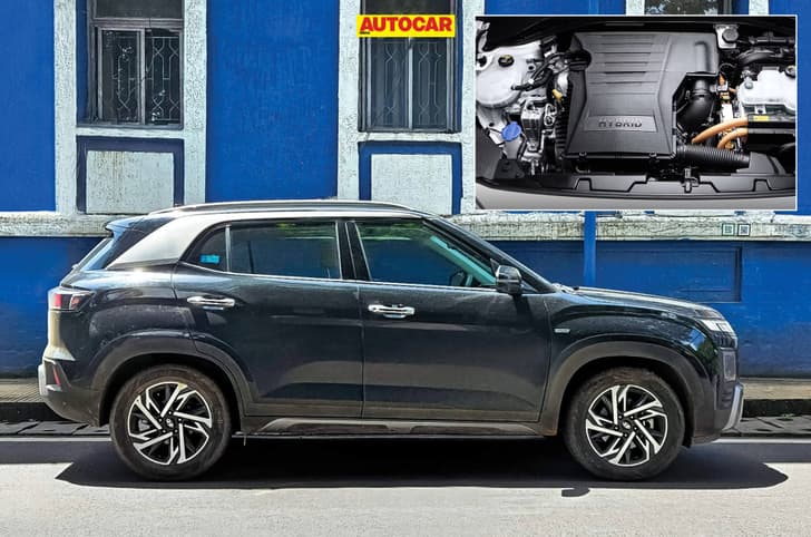 Hyundai Creta side profile with Ioniq hybrid engine inset Hyundai Creta side profile with Ioniq hybrid engine inset