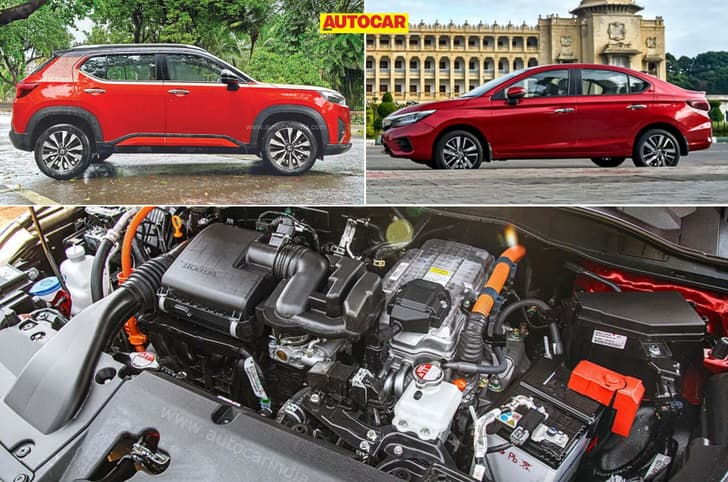 Honda Elevate, City e:HEV with hybrid powertrain collage Honda Elevate, City e:HEV with hybrid powertrain collage