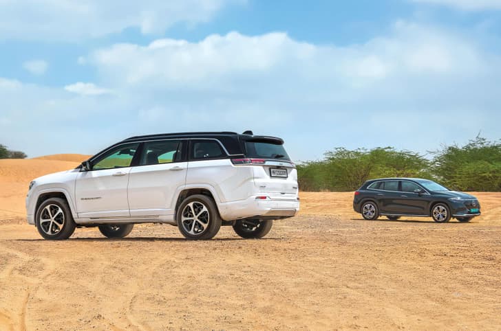 Jeep Meridian and Mercedes EQS 450 SUV