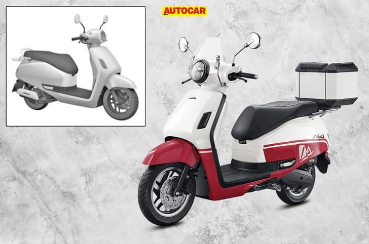 Honda NS125 LA production model next to patent design