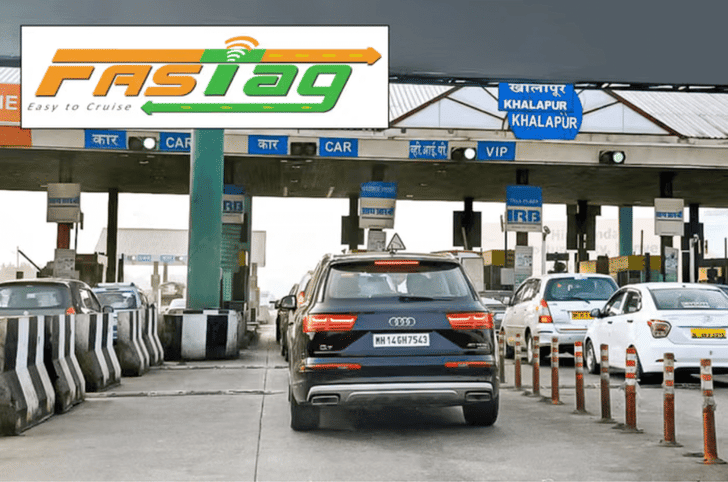 Toll plaza in India with a FASTag inset