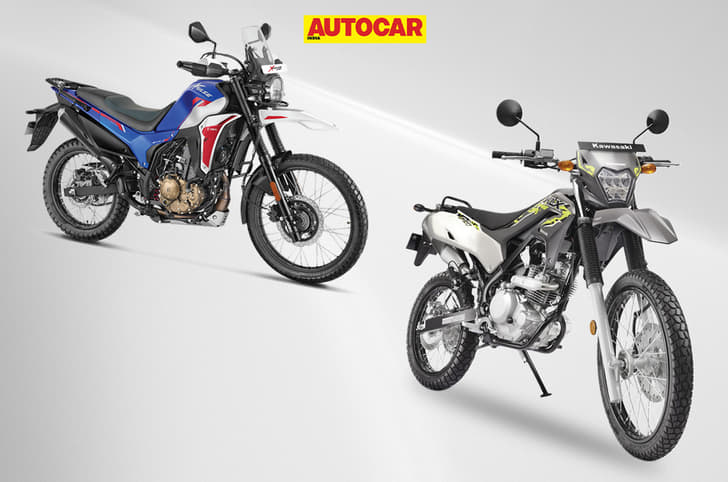 Hero Xpulse 210 and Kawasaki KLX230 front right static