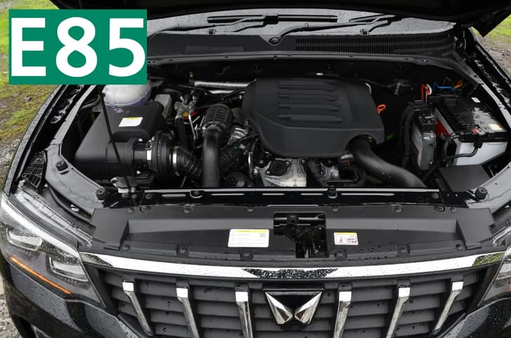 Mahindra Scorpio N petrol engine with E85 logo