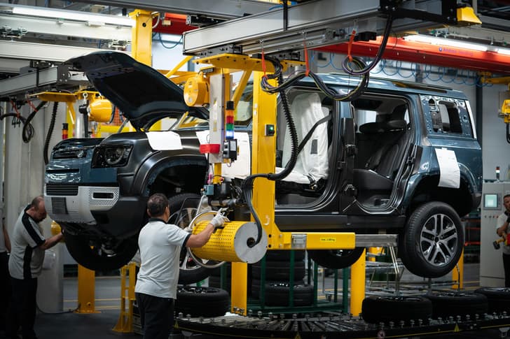 land rover defender in factory