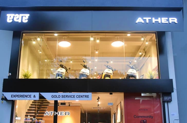 Ather showroom in India with Rizta scooter on display