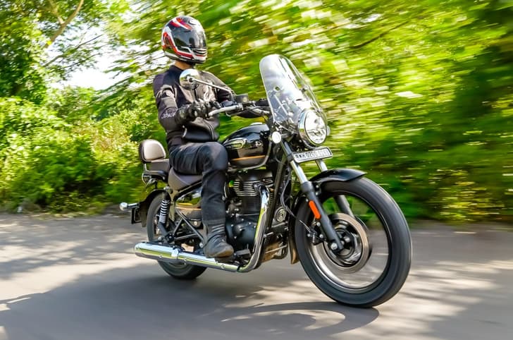 Royal Enfield Meteor 350 right side riding shot on road