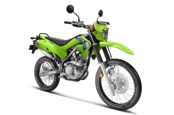 Kawasaki KLX230 front three-fourths studio shot