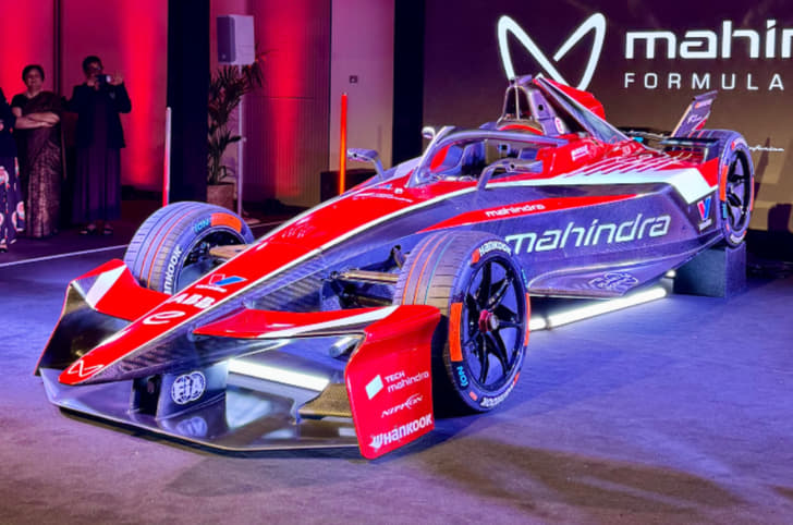 Mahindra M12Electro Formula E race car front left side Mahindra M12Electro Formula E race car front left side