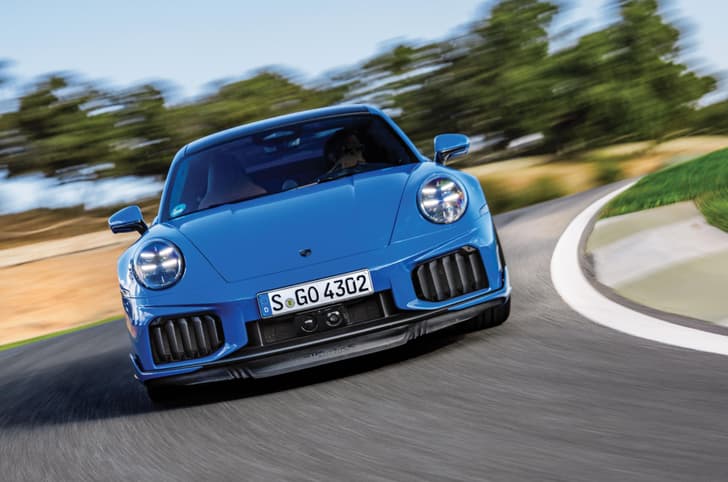 2025 Porsche 911 Turbo S front head on track cornering