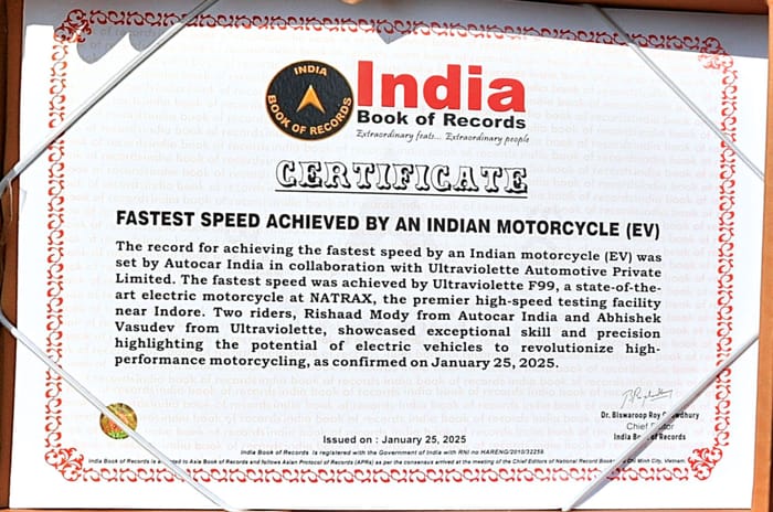 Ultraviolette F99 India top speed record set: Speed Redefined