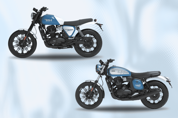 Jawa 42 FJ and BSA Bantam left side profile angle Jawa 42 FJ and BSA Bantam left side profile angle