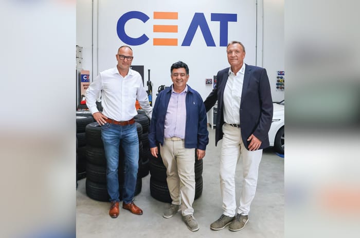 Ceat's Sven Rath and Peter Becker with Hormazd Sorabjee of Autocar India
