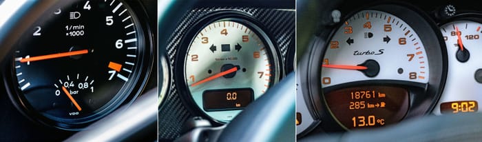 Porsche 911 Turbo generations tachometers