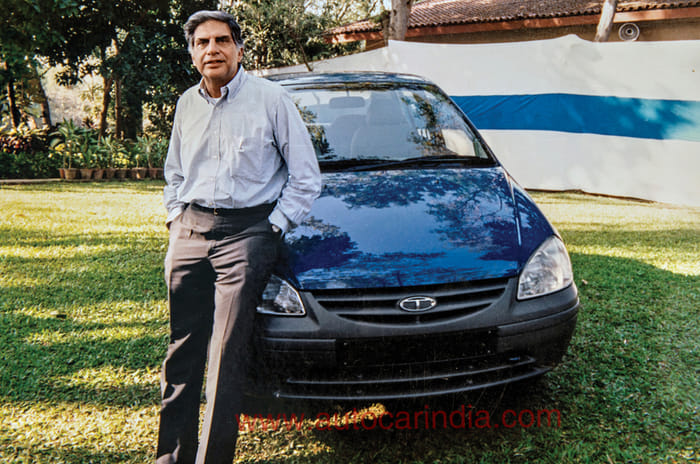 Ratan Tata with the first-gen Indica