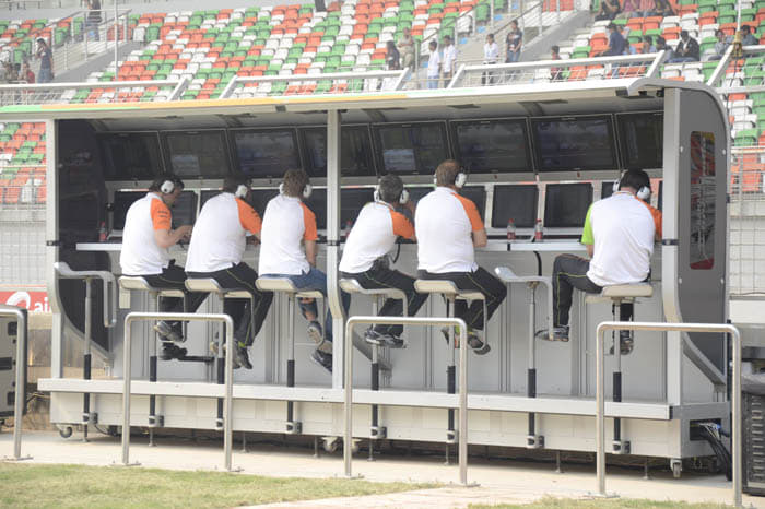 The Force India pitwall was kept busy during the eventful first session.