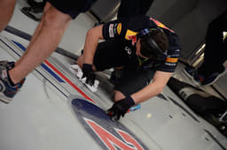 Mark Webber’s garage floor being wiped spanking-clean right after he left the garage.