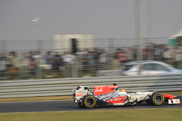Narain in action during the second practice session in the HRT.