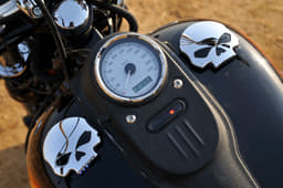 Skull on the left is fuel gauge, skull on the right is fuel tank cap. 