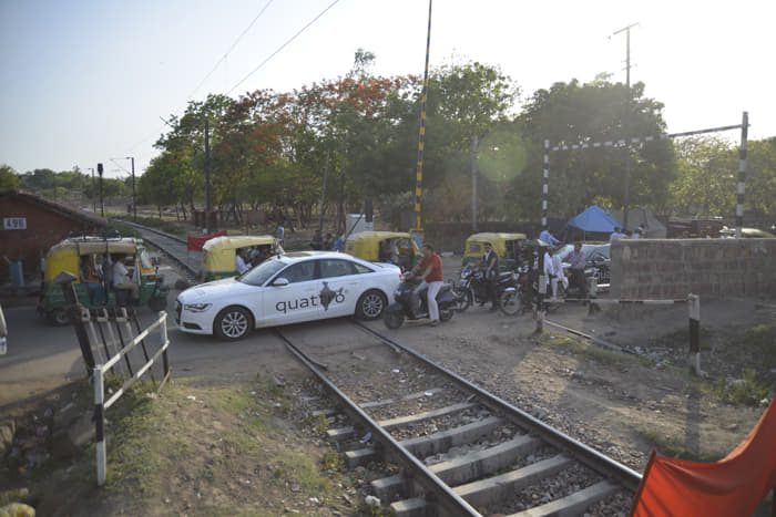 One of many  railway crossings on our way