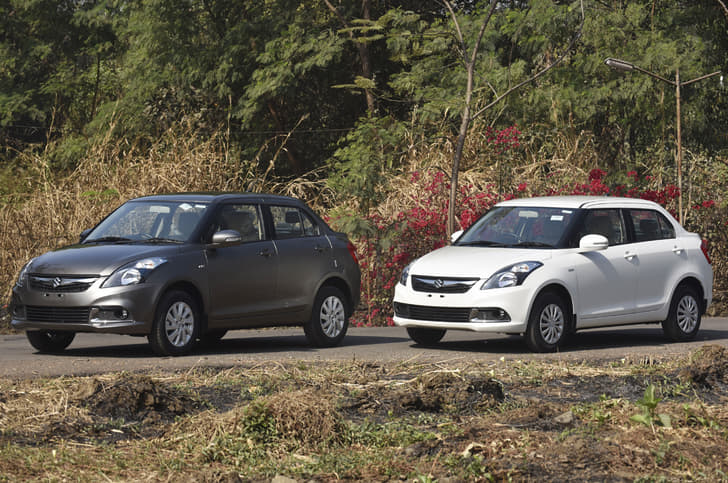 2015 Maruti Swift Dzire ZXi (Left) and the Swift Dzire VDi (Right). 