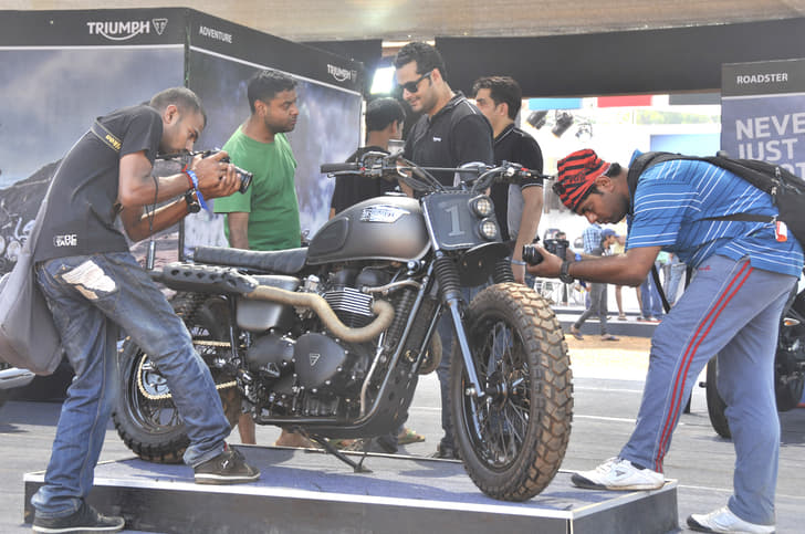 A Triumph Bonneville modified by Rajputana customs to enable off-road capability. 