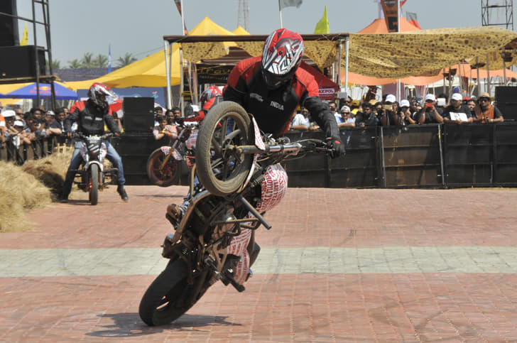 Stunt riders perform for the crowd in Vagator. 
